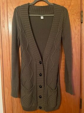 VENUS Olive Cable Knit Long Cardigan